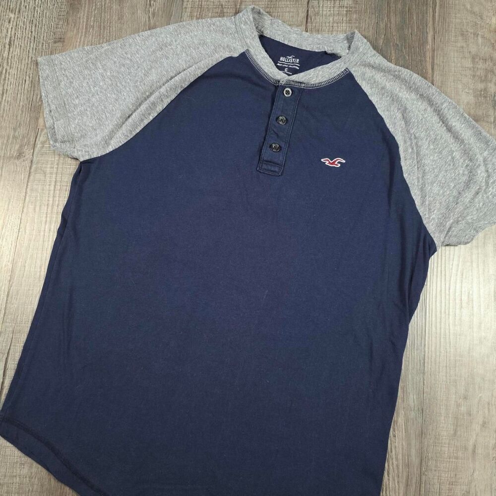 Hollister Must Have Collection, Men's Navy and Gray Henley Shirt